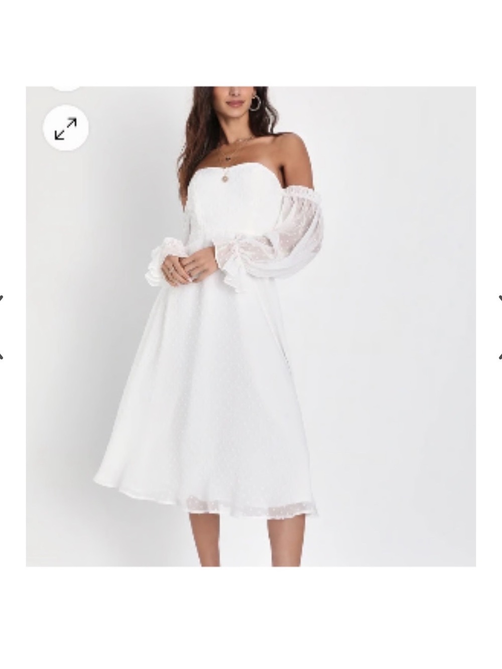 Lulu's White Off-Shoulder Midi Dress with Sheer Puff Sleeves